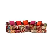 vidaxl pouf modulaire à 4 places canapé de salle de séjour sofa de salon meuble de salle de séjour maison intérieur patchwork tissu