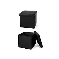 dibea tabouret pliable en similicuir cube coffre de rangement, 38x38x38 cm noir