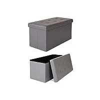 dibea tabouret pliable en similicuir cube coffre de rangement, 76x38x38 cm gris