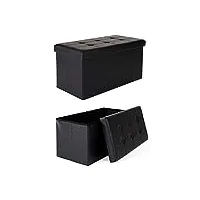 dibea tabouret pliable en similicuir cube coffre de rangement, 76x38x38 cm noir