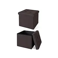 dibea tabouret pliable en lin cube coffre de rangement, 38x38x38 cm marron