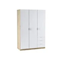 loungitude - armoire penderie 3 portes + 3 tiroirs - blanc/chêne foarm1323f l121 x h180 x p52cm