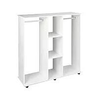 homcom armoire penderie meuble de rangement mobile 6 roulettes 120l x 40l x 128h cm panneau de particules blanc