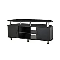 homcom meuble banc tv design contemporain multi-rangements : 2 portes niche centrale étagère grand plateau 120l x 40l x 52h cm noir chromé