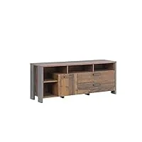 newface forte clif banc tv avec 1 porte et 2 tiroir, matériau dérivé du bois, vieux bois vintage/aspect béton gris foncé, 161 x 63,9 x 41,6 cm