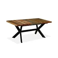 vidaxl table de salle à manger table à dîner table de repas meuble de cuisine maison intérieur bois de récupération massif acier 180 cm