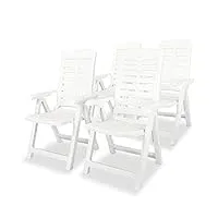 vidaxl 4x chaises inclinables de jardin fauteuils de patio chaises d'exterieur sièges de terrasse fauteuils pliables plastique blanc