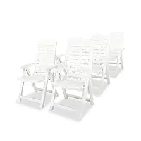 vidaxl 6x chaises inclinables de jardin fauteuils de patio chaises d'exterieur sièges de terrasse fauteuils pliables plastique blanc