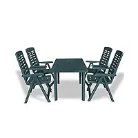 vidaxl mobilier à dîner d'extérieur 5 pcs ensemble de salle à manger table et chaises de jardin mobilier de terrasse patio plastique vert