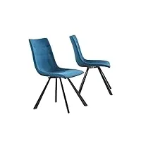 by demeyere « paul » lot de 2 chaises salle à manger moderne en tissu bleu et pied métal noir, 46x60x88 cm