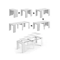 dmora - table console compton, table à manger extensible, table avec rallonges polyvalentes extensibles jusqu'à 10 places, 51/237x90h78 cm, blanc brillant