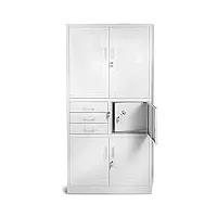 jan nowak armoire de bureau c018s ii métallique coffre-fort compartiment secret portes battantes tiroirs revêtement par poudre tôle d'acier 185 cm x 90 cm x 40 cm (gris)