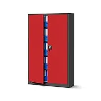 jan nowak armoire de bureau métallique c001ii 4 etagères tôle d'acier portes battantes verrouillable 185 cm x 115 cm x 40 cm (anthracite/rouge)