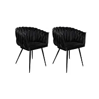a&z fancy chaises de salle à manger, meubles de salle à manger, 60x54x78cm, lot de 2 chaises, chaise scandinave, wave chair, velours (noir)