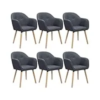 woltu chaises de salle à manger gris foncé lot de 6 chaise de cuisine/loisirs assise en lin et pieds en bois massif,bh94dgr-6