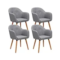 woltu 4 x chaises de cuisine gris clair chaises de salle à manger fait de lin et bois massif,chaise de réception bh94hgr-4