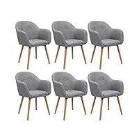 woltu chaises de salle à manger gris clair lot de 6 chaise de cuisine/loisirs assise en lin et pieds en bois massif,bh94hgr-6