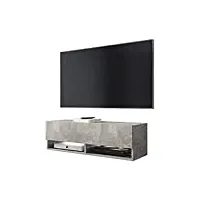 wander - meuble tv suspendu/banc tv avec led (100 cm) (béton)
