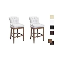 lot de 2 tabourets de bar lakewood cuir véritable i chaises hautes avec dossier et support en bois de coutchouc, couleur:blanc, couleur du cadre:antique clair