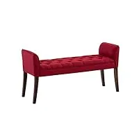banquette cleopatra rembourrée revêtement en tissu - chaise longue avec accoudoirs - piétement en bois - banquette capitonnée - 133 x 64 x 4, couleur:rouge, couleur du cadre:antique foncé