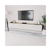 festnight 2 pcs meuble tv banc tv en aggloméré avec rangement 120 x 40 x 34 cm chêne et blanc brillant