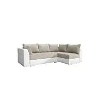 meublo canapé d'angle convertibles 4 place tissu laos (canapé d'angle droit, beige + blanc)
