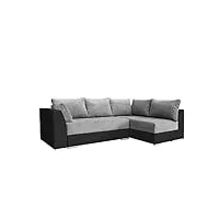 meublo canapé d'angle convertibles 4 place tissu laos (canapé d'angle droit, gris clair + noir)