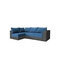 meublo canapé d'angle convertibles 4 place tissu laos (canapé d'angle gauche, bleu + gris)