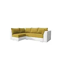 meublo canapé d'angle convertibles 4 place tissu laos (canapé d'angle gauche, jaune + blanc)