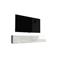 selsey kane - meuble tv à suspendre/banc tv (140 cm, blanc mat/blanc brillant, avec led)