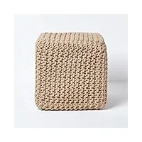 homescapes pouf carré tressé en tricot, pouf cube coloris beige, 35x35x35 cm
