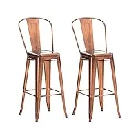 lot de 2 tabourets de bar design aiden en métal robuste i dossier et repose-pied i chaise haute de cuisine i cou, couleur:cuivre