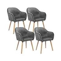woltu lot de 4 chaises de salle à manger chaise de loisirs en velours et bois massif,chaises de réception gris foncé bh95dgr-4