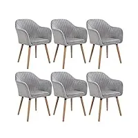 woltu 6 x chaises de salle à manger chaise de cuisine gris clair,chaises de chambre chaise de réunion en velours et bois massif bh95hgr-6