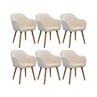 woltu 6 x chaises de salle à manger chaise de cuisine crème blanc,chaises de chambre chaise de réunion en velours et bois massif bh95cm-6