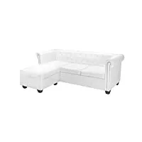 vidaxl canapé chesterfield en forme de l sofa de salon canapé de salle de séjour meuble de salon maison intérieur cuir synthétique blanc