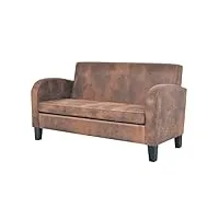 vidaxl canapé à 2 places daim synthétique marron mobilier salon sofa fauteuil