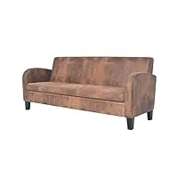 vidaxl canapé à 3 places daim synthétique marron mobilier salon sofa fauteuil