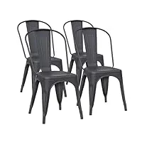 h jinhui lot de 4 chaises de salle à manger empilables de style industriel rétro, chaises de bistro en métal, chaises de cuisine avec dossier, convient pour une utilisation intérieure et extérieure
