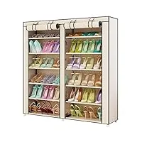 bakaji armoire rangement 7 étagères 115 x 30 x 110 cm jusqu'à 36 paires de chaussures structure acier et revêtement en tissu tnt imperméable avec fermeture éclair antipoussière (beige), métal, unica