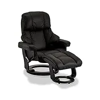 furnhouse ibbe design crown manuel fauteuil de relaxation en cuir noir pivotant fauteuil de inclinable pour salon salle de séjour avec tabouret, piètement en bois massif