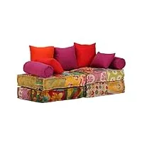 vidaxl pouf modulaire à 2 places tissu patchwork sofa canapé de salon maison