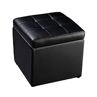 costway tabouret pouf coffre boîte de rangement repose-pied ottoman avec espace de stockage cuir pu, charge 150 kg, 40 x 40 x 40 cm (noir)