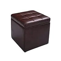 costway tabouret pouf coffre boîte de rangement repose-pied ottoman avec espace de stockage cuir pu, charge 150 kg, 40 x 40 x 40 cm (marron)