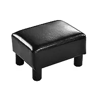 costway tabouret ottoman pouf repose-pied siège rectangulaire cuir pu 40 * 30 * 24cm (noir)