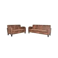 vidaxl 2x canapés daim synthétique marron ensemble sofa de salon chambre repos