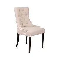 clp chaise de salle a manger aberdeen en tissu i chaise confortable avec rembourrage Épais i piétement en bois d'hévéa, couleur:crème, couleur du cadre:antique