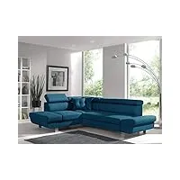 bestmobilier - canapé d'angle convertible lisbona - canapé 5 places, l 252 x p 190 - têtières réglables - fabriqué en europe - gauche, bleu canard