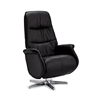 furnhouse ibbe design delta manuel fauteuil de relaxation en cuir noir pivotant fauteuil de inclinable pour salon salle de séjour avec repose-pied, piètement en métal