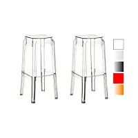clp lot de 2 tabourets de bar fox en plastique i chaises d'interieur et d'extérieure avec repose-pieds i chaise haute design plastique, couleur:transparent